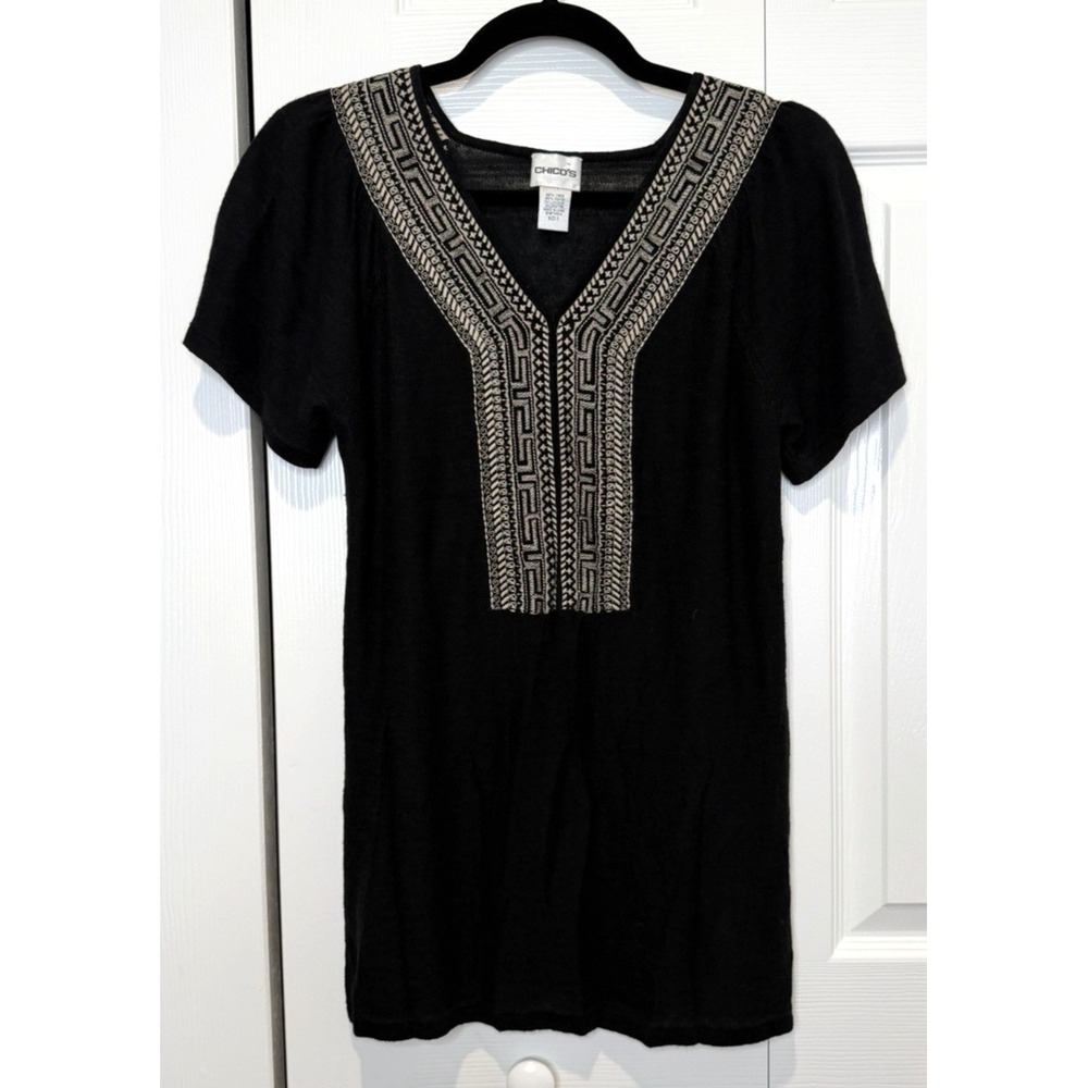 Vintage Chicos Womens Embroidered Tunic Top Size 0 Boho Indie Dark Fairy Crunchy